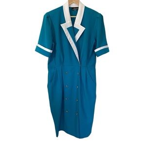 Vintage Plus Size Teal Dress with Double Breasted Buttons